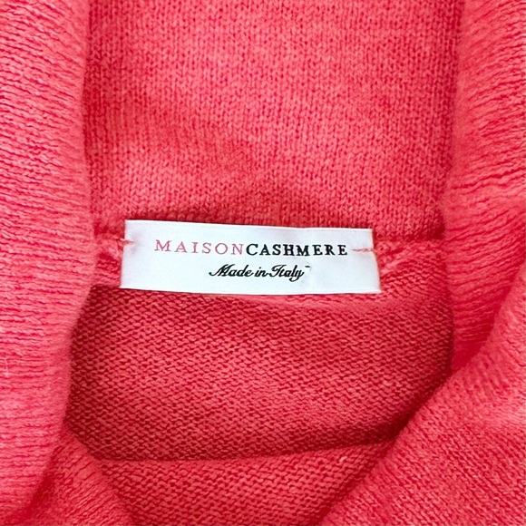 MaisonCashmere Italy Cowl Neck Oversized Cashmere Sweater in Coral Red Size L - Picture 5 of 10